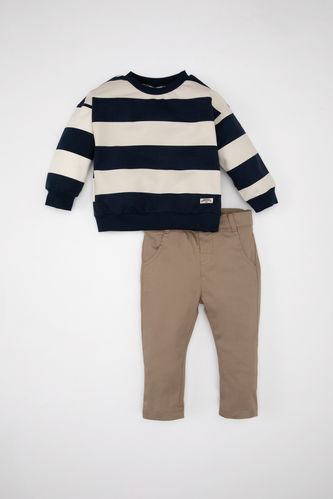 Erkek Bebek Çizgili Sweatshirt Pantolon 2'li Takım