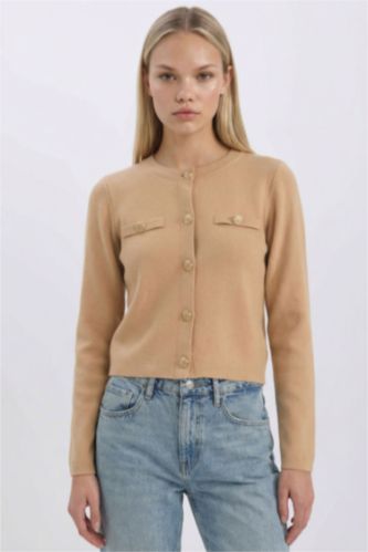 Regular Fit Bisiklet Yaka Basic Düz Düğmeli Triko Hırka