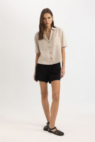 Linen Blended High Waist Wide Leg Shorts