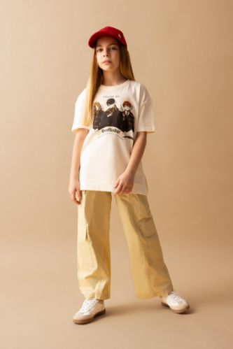 Beige GIRLS TEENS Girl Wide Leg Cotton Cargo Pants 3082460 DeFacto