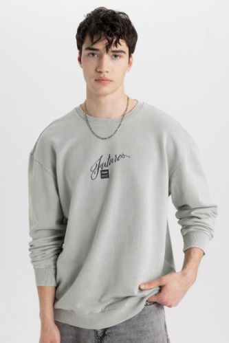 Comfort Regular Fit Rahat Kalıp Bisiklet Yaka Baskılı Sweatshirt