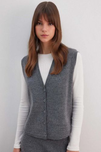 WOMAN Anthracite Regular Fit V-Neck Vest
