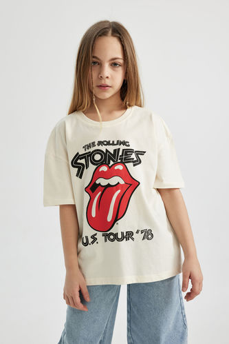 Kız Çocuk Rolling Stones Oversize Fit Kısa Kollu Tişört