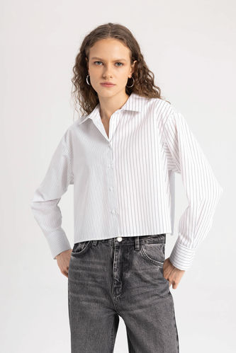 Oversize Fit Shirt Collar Poplin Long Sleeve Shirt