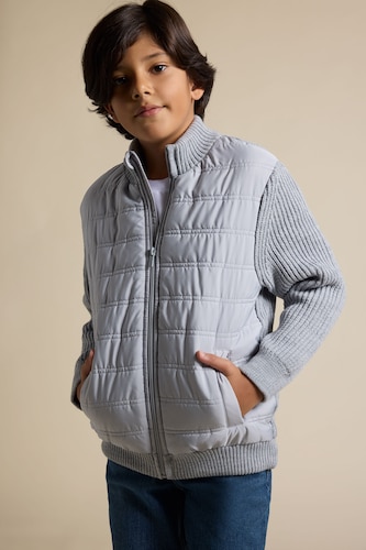 BOYS & TEENS Light Grey Melange Boy Half Turtleneck Knit Jacket
