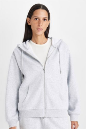 WOMAN Grey Melange Relax Fit Thick Sweatshirt Fabric Cardigan