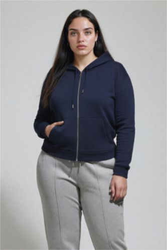 Relax Fit Kapüşonlu Cepli Basic Düz Fermuarlı Sweatshirt