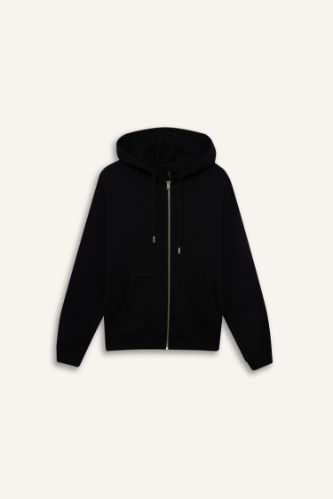 Relax Fit Kapüşonlu Basic Düz Kalın Fermuarlı Sweatshirt