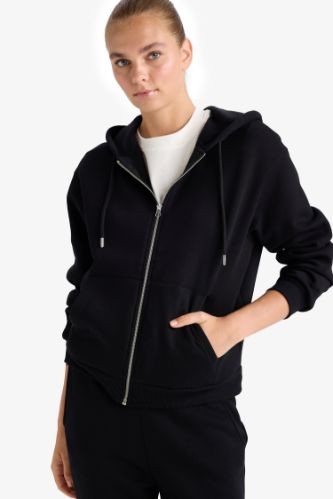 Relax Fit Hooded Basic Thick Fabric Cardigan