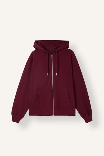 Kadın Bordo Relax Fıt Kalın Sweatshirt Kumaşı Hırka