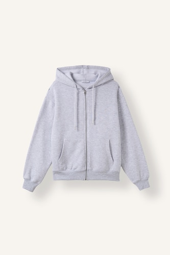Kadın Gri Melanj Relax Fıt Kalın Sweatshirt Kumaşı Hırka