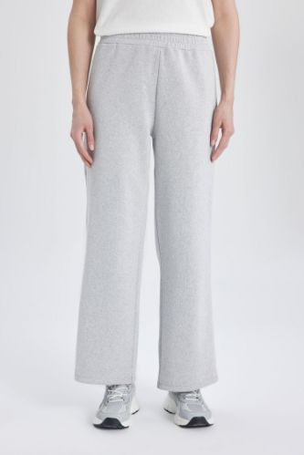 Wide Leg Geniş Paça Eşofman Altı Beli Lastikli Yan Fermuarlı Basic Düz