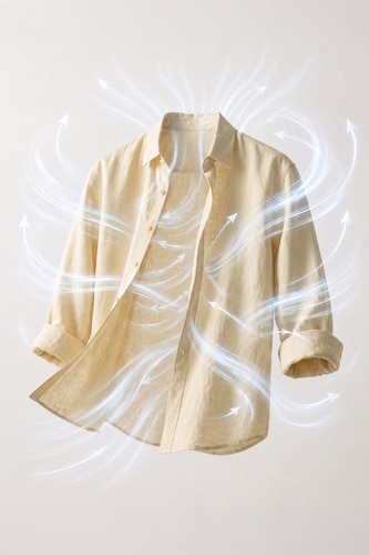 HOMME Beige Lin Chemises à manches longues