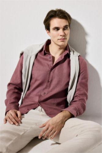 MAN LT.PLUM Linen Long Sleeve Shirt