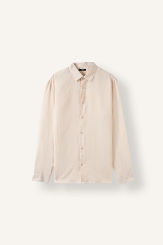 Erkek Ekru %100 Keten Regular Fit Basic Uzun Kollu Gömlek