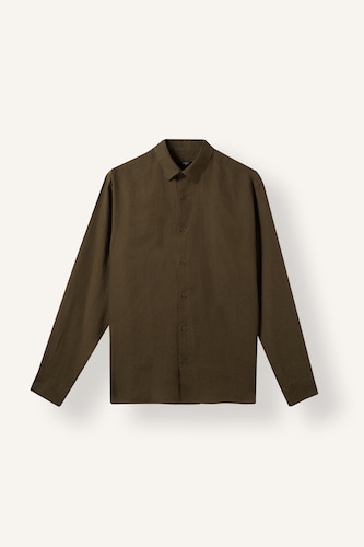 Men Dark Khaki Linen Long Sleeve Shirt