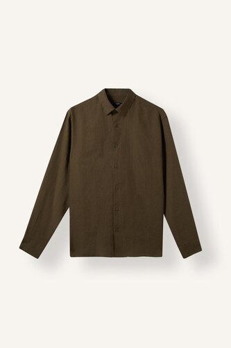 %100 Keten Regular Fit Basic Uzun Kollu Gömlek