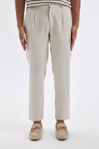 %100 Keten Normal Kesim Crop Duble Paça Yazlık Kumaş Pantolon