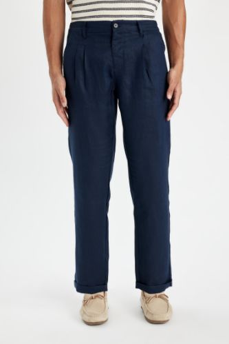 %100 Keten Normal Kesim Crop Duble Paça Yazlık Kumaş Pantolon