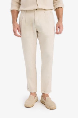 %100 Keten Normal Kesim Crop Duble Paça Yazlık Kumaş Pantolon
