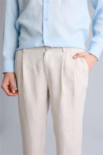 %100 Keten Normal Kesim Crop Duble Paça Yazlık Kumaş Pantolon