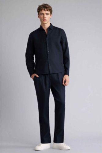 Мужчины Синий Льняные брюки Relax Fit с двойными отворотами