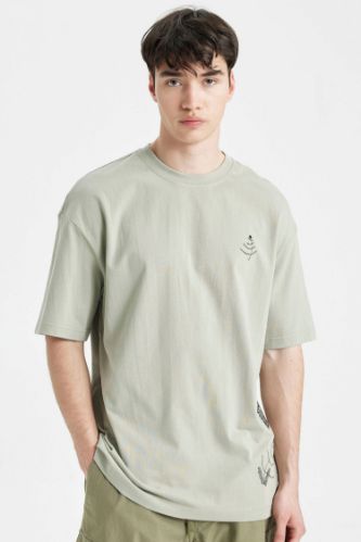 Comfort Regular Fit Rahat Kalıp Bisiklet Yaka Baskılı Kısa Kollu Tişört
