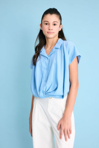 Girl Cotton Short Sleeve Crop Shirt