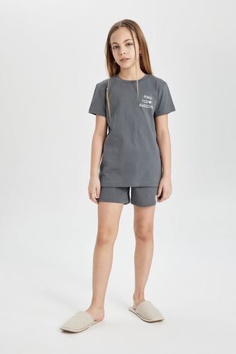 Girl Printed Short Sleeve Shorts 2 Piece Pajama Set
