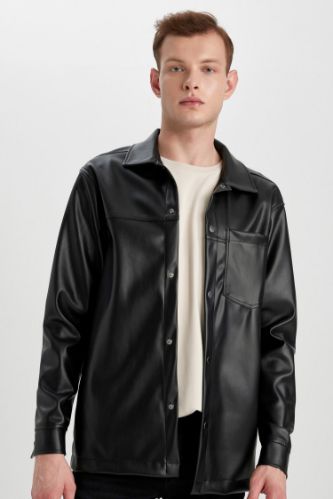 Relax Fit Leather Long Sleeve Shirt