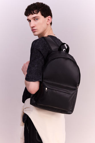 Man Faux Leather Backpack