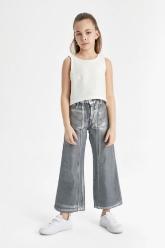 Kız Çocuk Wide Leg Geniş Bol Paça Parlak Jean Pantolon