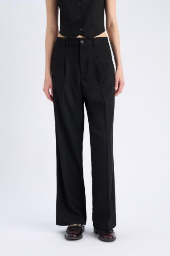 Wide Leg Pensli Klasik Palazzo Pantolon Geniş Bol Paça Basic Düz Uzun Boy Yüksek Bel Cepli
