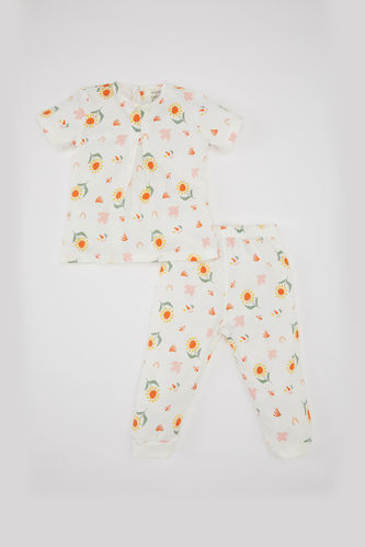 Pyjama Coton Penye à Motif Floral pour Bébé Fille
