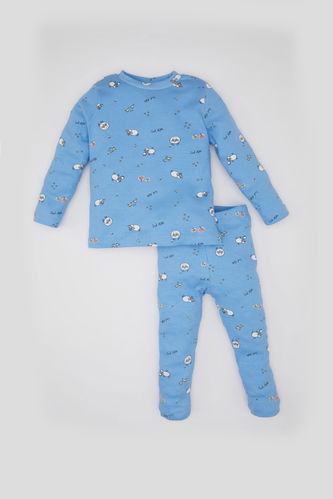 Kız Bebek Desenli Fitilli Kaşkorse Uzun Kollu Pijama Takımı