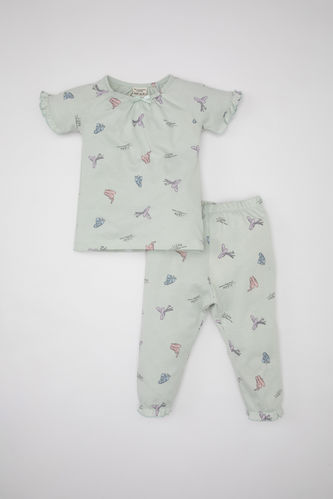 Kız Bebek Balerin Desenli Kısa Kollu Penye Pijama Takımı