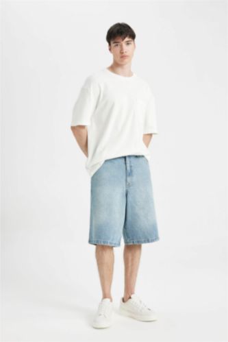 MAN Light Blue Baggy Fit Denim Bermuda Shorts