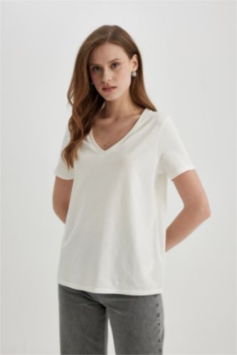 Regular Fit V Neck Cotton Short Sleeve T-Shirt