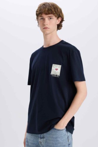 Regular Fit Bisiklet Yaka Baskılı Kısa Kollu Tişört