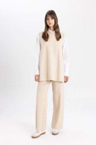 Straight Fit Wide Leg Knitwear Trousers