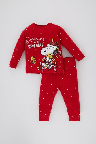 Kız Bebek Snoopy Yılbaşı Temalı Uzun Kollu Pijama Takımı