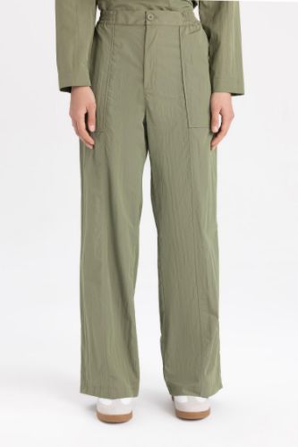 Wide Leg Geniş Paça Paraşüt Kumaş Palazzo Pantolon Cepli Basic Düz Kargo Cepli