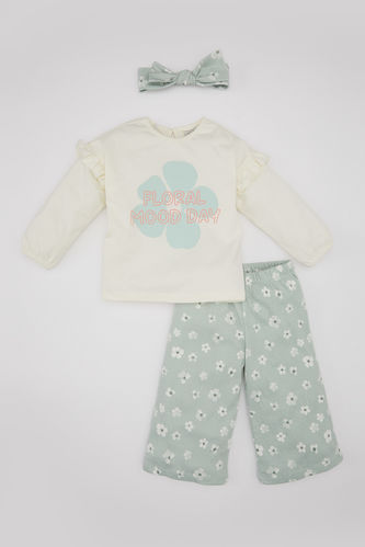 Baby Girl Floral T-Shirt Trousers Headband 3 Piece Set