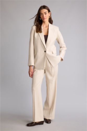 Женщины Слоновая кость High Waist Wide Leg Trousers