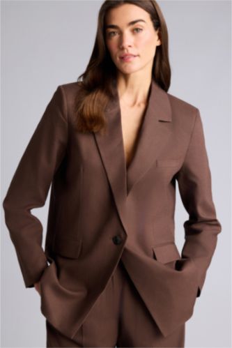 Женщины Коричневый Oversize Fit Linen Blended Blazer