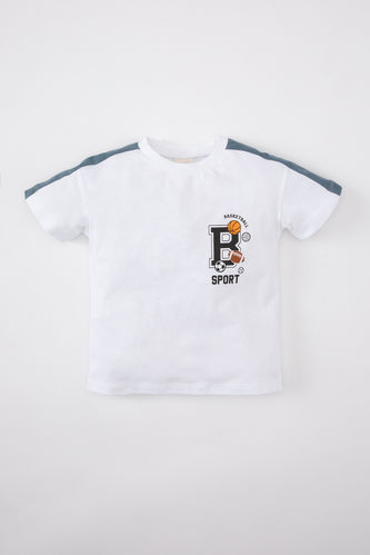 T-Shirt Imprimé Sportif Col Rond à Manches Courtes pour Bébé Garçon