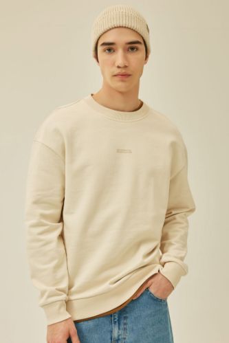 Boxy Fit Bisiklet Yaka Baskılı Sweatshirt