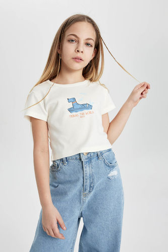 Kız Çocuk Ribana Baskılı Kısa Kollu Tişört