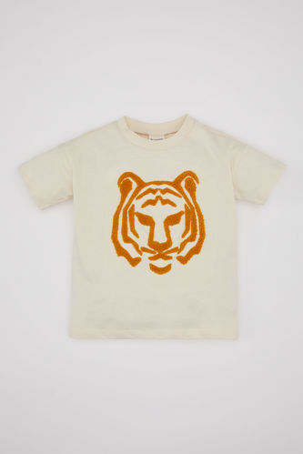 Baby Boy Crew Neck Tiger Pattern Short Sleeve T-Shirt