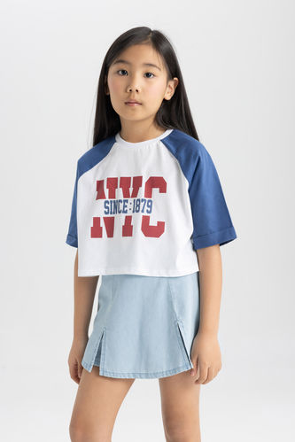 Girl Crew Neck Printed Short Sleeve T-Shirt